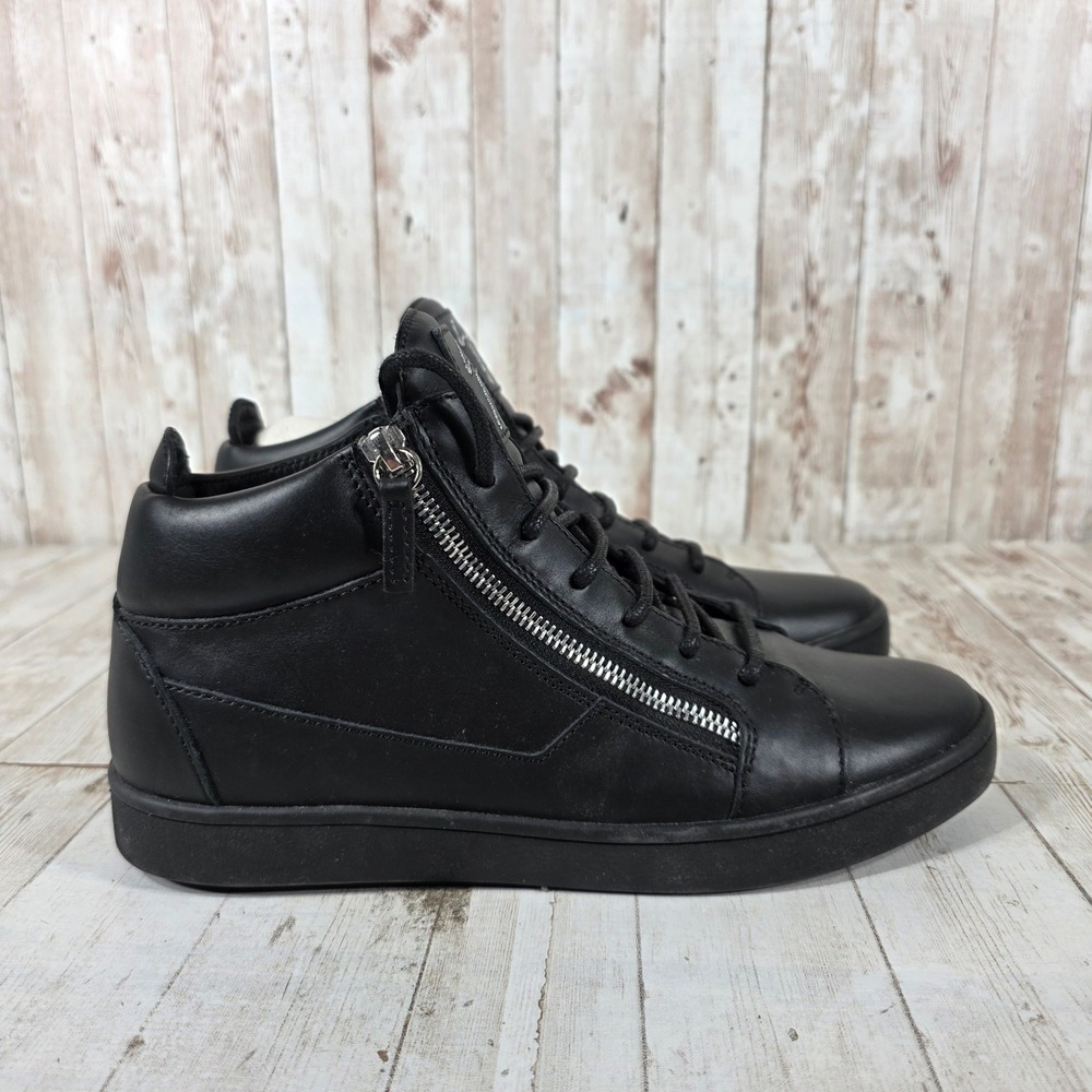 Giuseppe Zanotti Women Black Leather Mid-Top Double Zip Sneakers Size 39 Italy